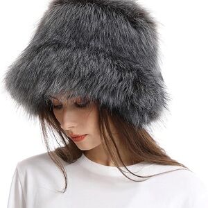Luxurious Gray Faux Fur Winter Hat